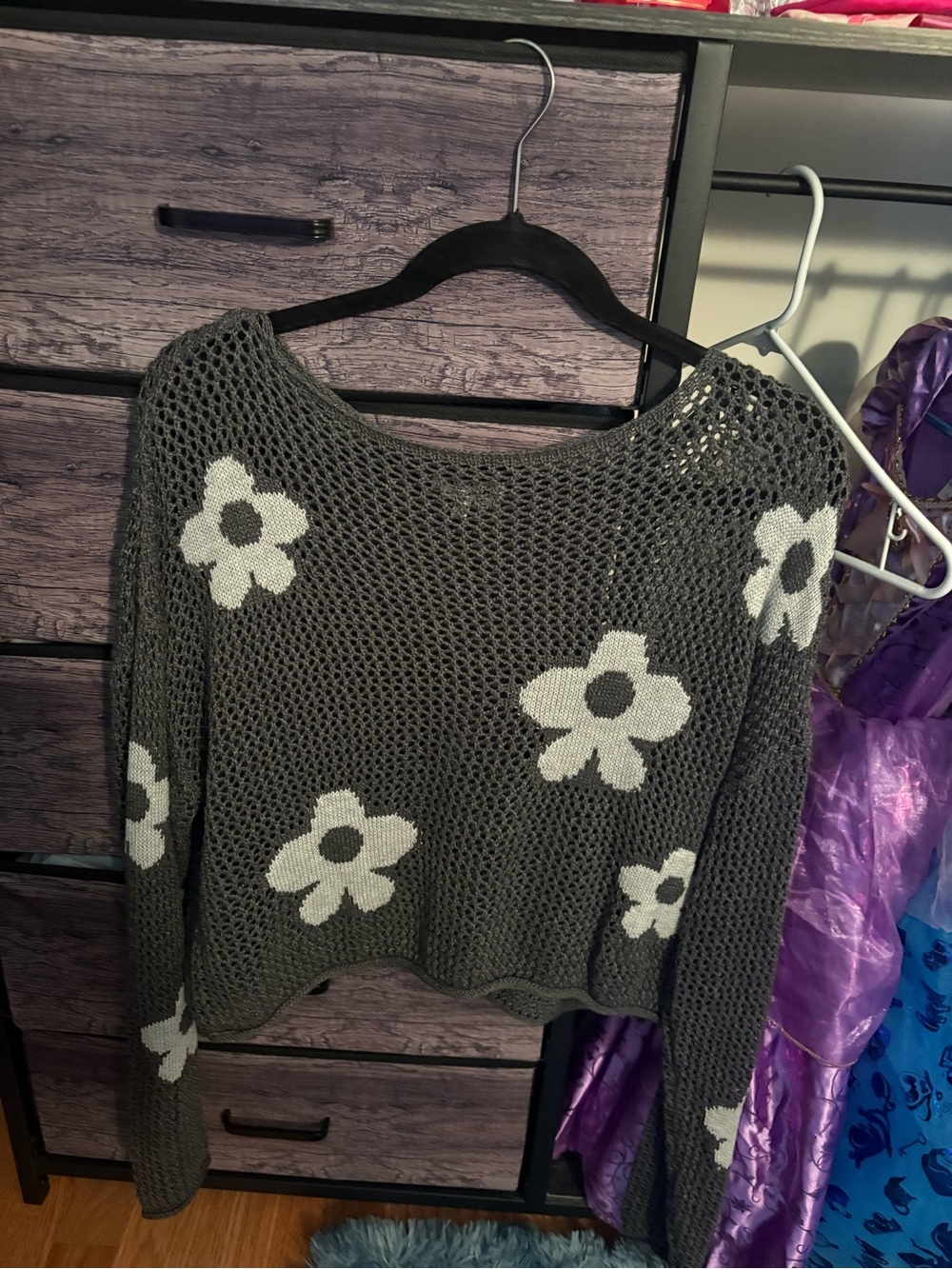 Women’s Olive Floral Open-Knit Sweater
